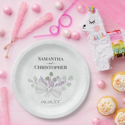 Eucalyptus & Lavender Bouquet Waterverf Weddenscha Papieren Bordje (Feest)