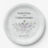 Eucalyptus & Lavender Bouquet Waterverf Weddenscha Papieren Bordje (Voorkant)