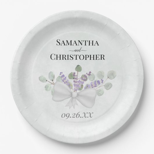 Eucalyptus & Lavender Bouquet Waterverf Weddenscha Papieren Bordje (Voorkant)