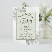 Eucalyptus & Lavender Calligraphy Green Wedding Save The Date (Staand voorkant)