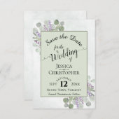 Eucalyptus & Lavender Calligraphy Green Wedding Save The Date (Voorkant / Achterkant)