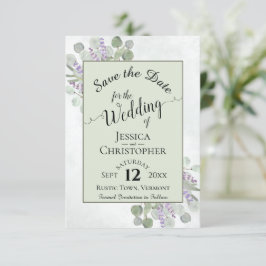 Eucalyptus & Lavender Calligraphy Green Wedding Save The Date