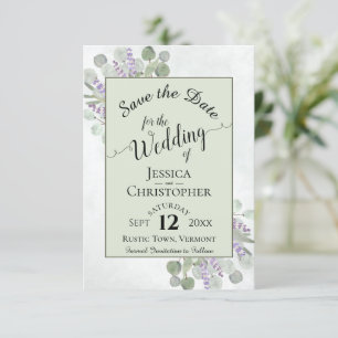 Eucalyptus & Lavender Calligraphy Green Wedding Save The Date