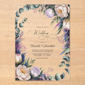 Eucalyptus, Lavender & Champagne Blush Wedding Acryl Uitnodigingen (Voorkant)