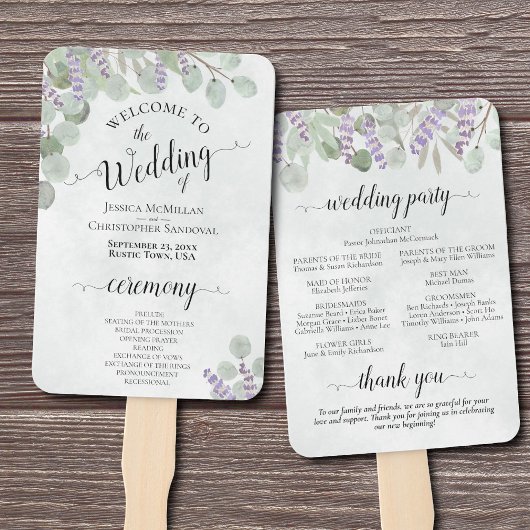 Eucalyptus & Lavender Elegant Wedding Program Handwaaier