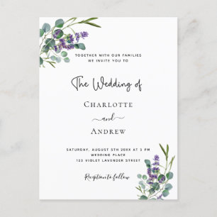 Eucalyptus lavender floral bruiloft briefkaart