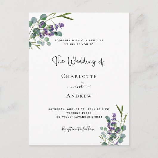 Eucalyptus lavender floral bruiloft briefkaart (Voorkant)