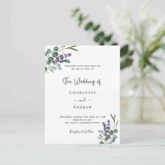 Eucalyptus lavender floral bruiloft briefkaart (Staand voorkant)