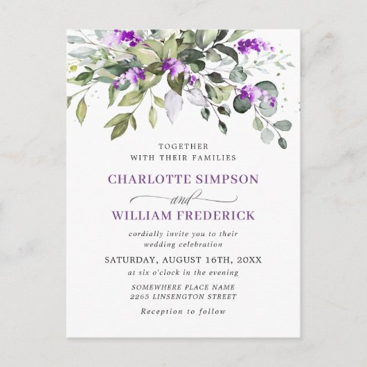 Eucalyptus Lavender Floral Wedding Kaart (Voorkant)