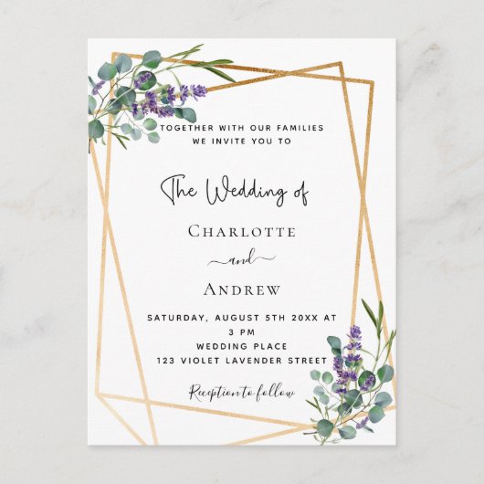 Eucalyptus lavender florale geometrische bruiloft briefkaart (Voorkant)