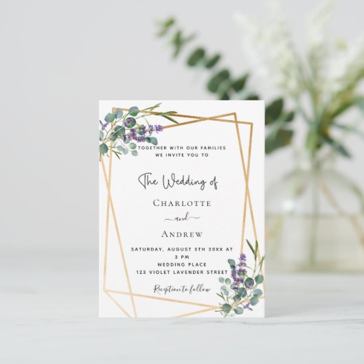 Eucalyptus lavender florale geometrische bruiloft briefkaart (Staand voorkant)