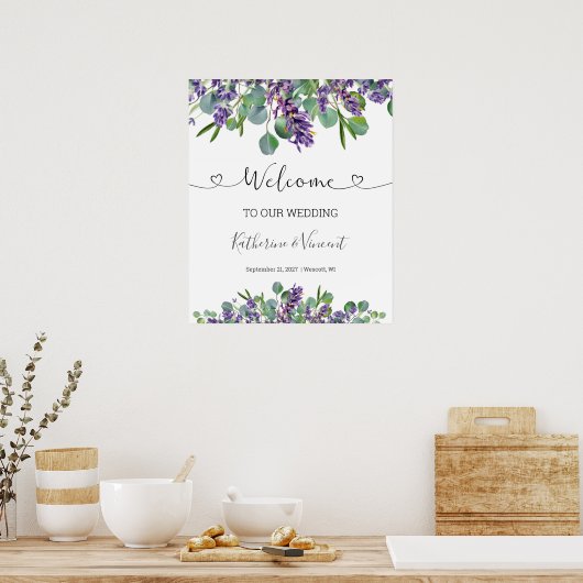 Eucalyptus Lavender Flowers Weddenschap Welkomstte Poster (Keuken)