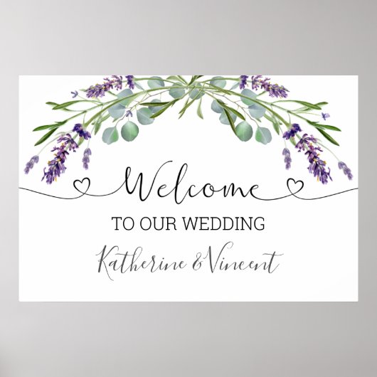 Eucalyptus Lavender Flowers Weddenschap Welkomstte Poster (Voorkant)