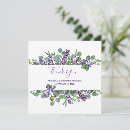 Eucalyptus Lavender Greener Weddenschap Hartelijk  Bedankkaart (Staand voorkant)