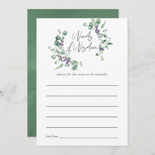 Eucalyptus Lavender Greenery Baby shower Adviseur Advieskaart (Voorkant / Achterkant)