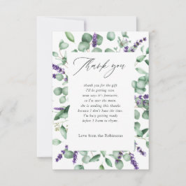 Eucalyptus Lavender Greenery Baby shower Bedankkaart