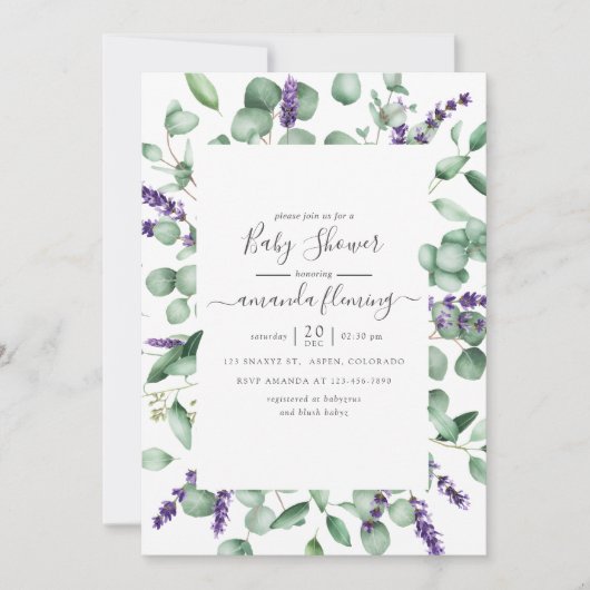 Eucalyptus Lavender Greenery Baby shower Kaart (Voorkant)
