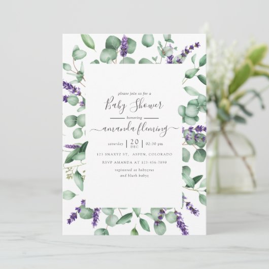 Eucalyptus Lavender Greenery Baby shower Kaart (Staand voorkant)