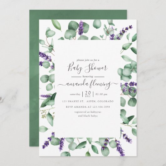 Eucalyptus Lavender Greenery Baby shower Kaart (Voorkant / Achterkant)