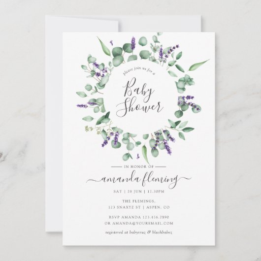 Eucalyptus Lavender Greenery Baby shower Kaart (Voorkant)