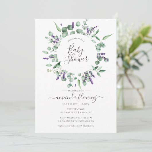 Eucalyptus Lavender Greenery Baby shower Kaart (Staand voorkant)