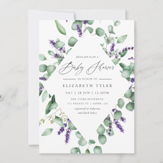 Eucalyptus Lavender Greenery Baby shower Kaart (Voorkant)