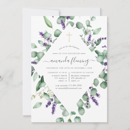 Eucalyptus Lavender Greenery Baptism/Christening Kaart (Voorkant)