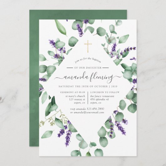 Eucalyptus Lavender Greenery Baptism/Christening Kaart (Voorkant / Achterkant)