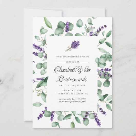 Eucalyptus Lavender Greenery Bridesmaids Luncheon Kaart (Voorkant)