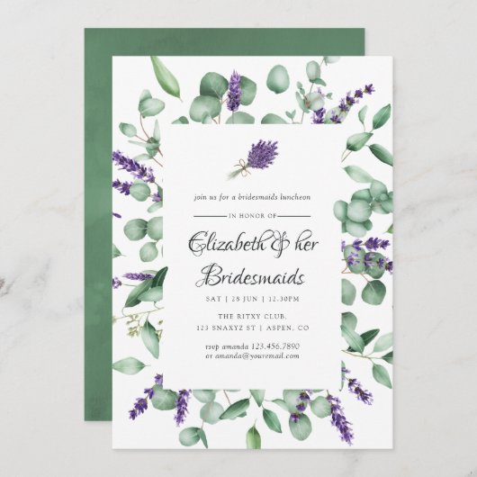 Eucalyptus Lavender Greenery Bridesmaids Luncheon Kaart (Voorkant / Achterkant)