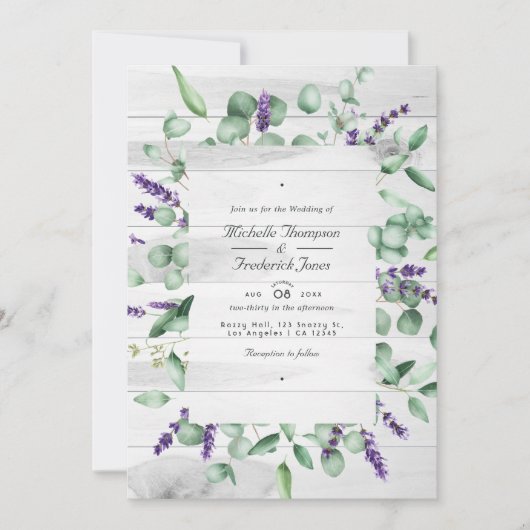 Eucalyptus Lavender Greenery QR Code RSVP Weddensc Kaart (Voorkant)
