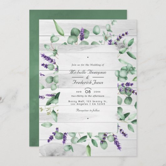 Eucalyptus Lavender Greenery QR Code RSVP Weddensc Kaart (Voorkant / Achterkant)