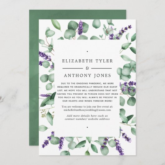 Eucalyptus Lavender Greenery Reduced Wedding Guest Aankondiging (Voorkant / Achterkant)