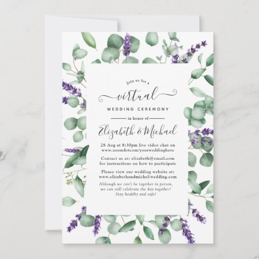 Eucalyptus Lavender Greenery Virtual Wedding Kaart (Voorkant)
