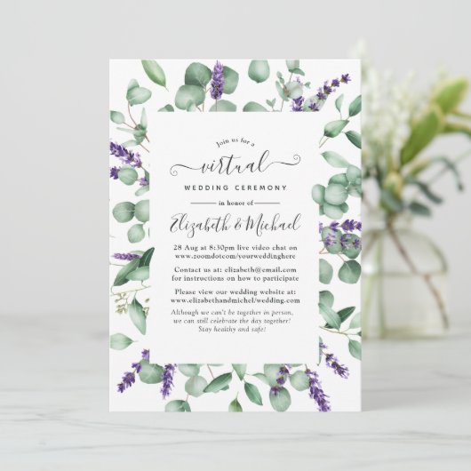 Eucalyptus Lavender Greenery Virtual Wedding Kaart (Staand voorkant)