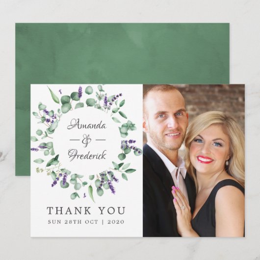 Eucalyptus Lavender Greenery Wedding Bedankkaart (Voorkant / Achterkant)