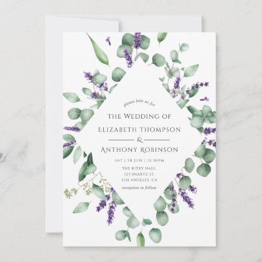 Eucalyptus Lavender Greenery Wedding Kaart (Voorkant)