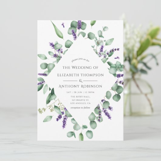 Eucalyptus Lavender Greenery Wedding Kaart (Staand voorkant)