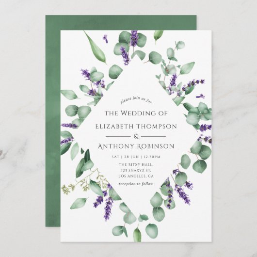 Eucalyptus Lavender Greenery Wedding Kaart (Voorkant / Achterkant)