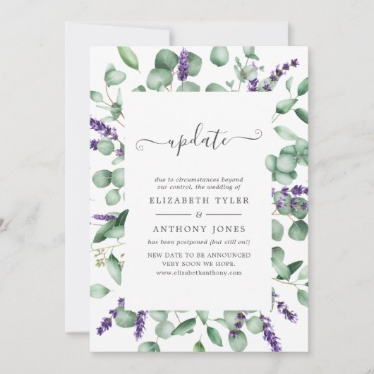 Eucalyptus Lavender Greenery Wedding Update Kaart (Voorkant)