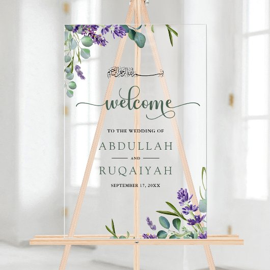 Eucalyptus Lavender Muslim Wedding Welcome Acryl Bord