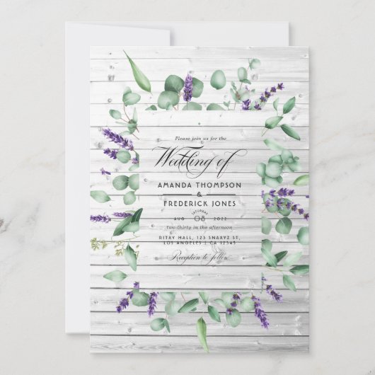 Eucalyptus Lavender Rustic country Barn Weddenscha Kaart (Voorkant)