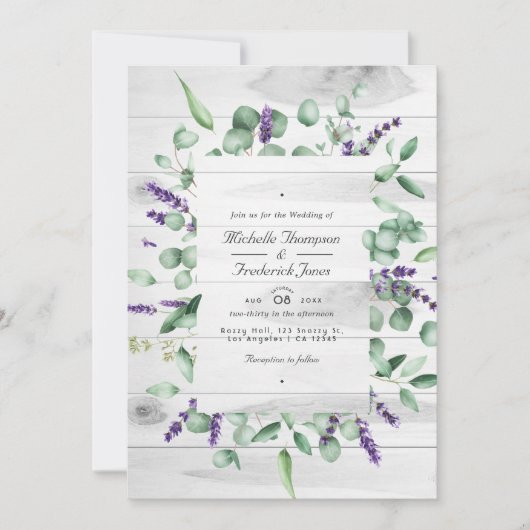 Eucalyptus Lavender Rustic Country QR Code Weddens Kaart (Voorkant)