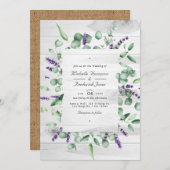 Eucalyptus Lavender Rustic QR Code RSVP Weddenscha Kaart (Voorkant / Achterkant)