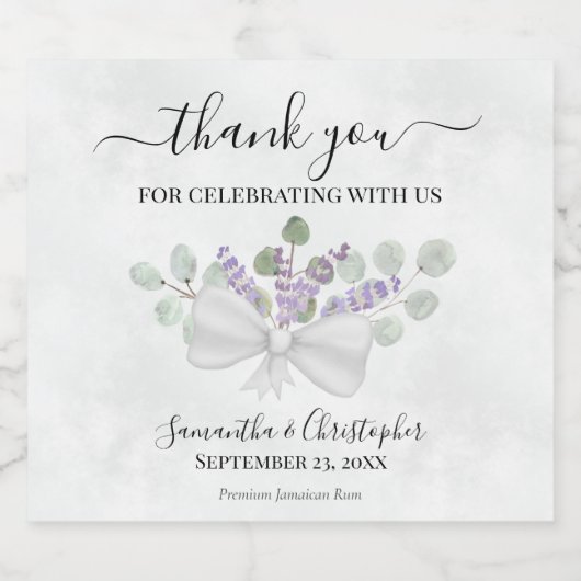 Eucalyptus & Lavender Rustic Weddenschap Bedankt Likeurfles Etiket (Enkel label)