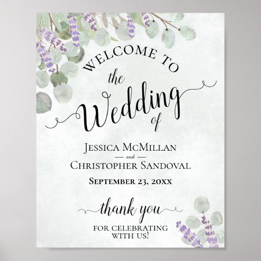 Eucalyptus & Lavender Rustic Weddenschap Welkomstt Poster (Voorkant)