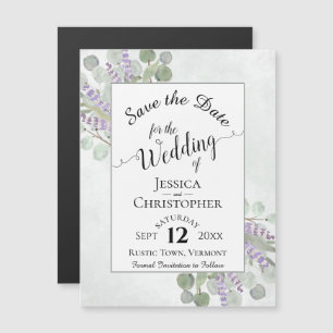 Eucalyptus & Lavender Rustic White Save the Date Magnetische Uitnodiging