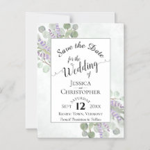 Eucalyptus & Lavender Rustic White Save the Date