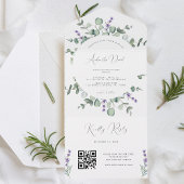 Eucalyptus Lavender Script QR Code Spring Weddensc All In One Uitnodiging