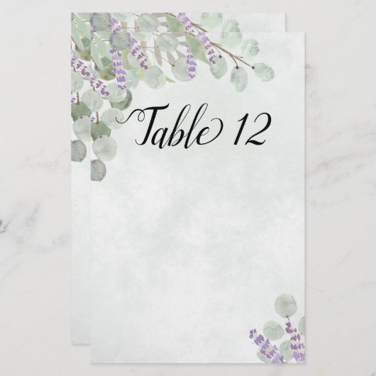 Eucalyptus & Lavender Table Seating Chart Blank (Voorkant / Achterkant)
